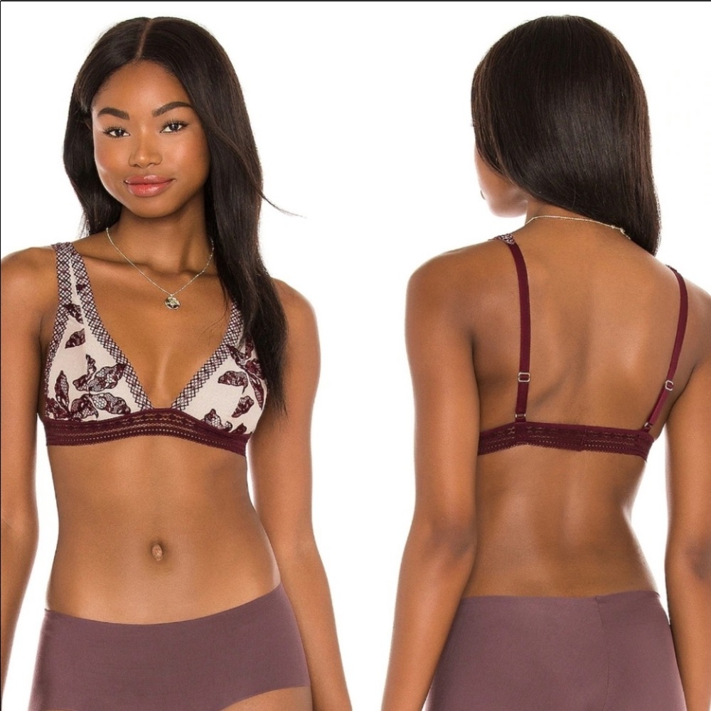 NWT XSSML Free People ALIA bralette Bordeaux combo